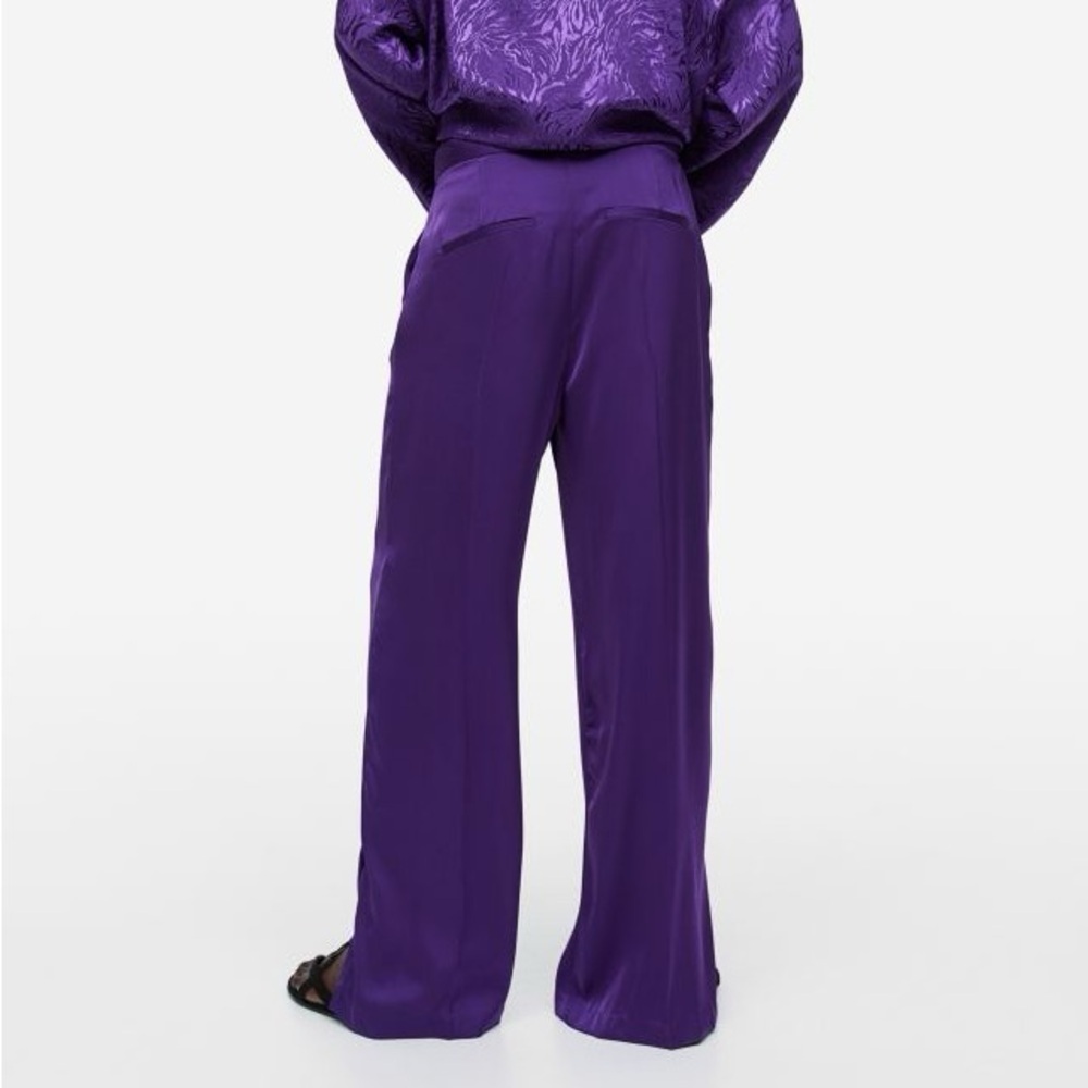 Wide leg purple satin pants - Picture 3 of 11